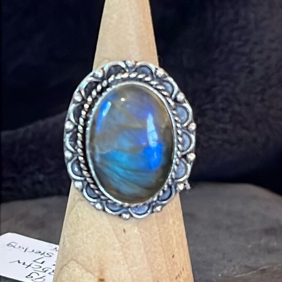 NWT GORGEOUS LABRADORITE 925 STERLING SILVER RING SZ 7 - Picture 1 of 11